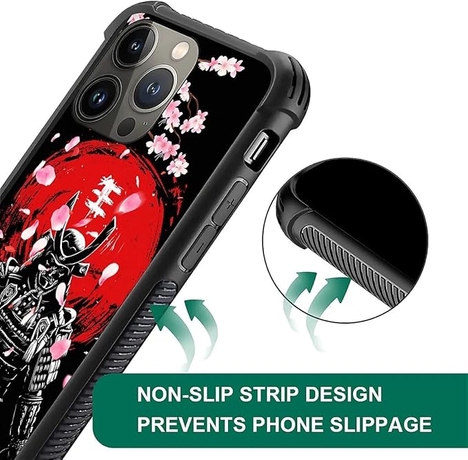 for iPhone 12 Pro Max Case, Sakura Japanese Samurai Pattern Graphic Design Girl Boy Soft Silicone Hard Acrylic Shock Protection for iPhone 12 Pro Max