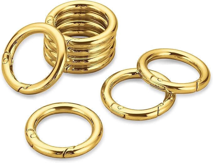 Gkeygo Key Ring Clip, 1 Inch Keychain Rings, 8 Pack Round Carabiner Clip for Keys, Buckle, Bags, Purses - Key Chain Hooks Replacement Keychains Lanyard DIY Crafts, Gold