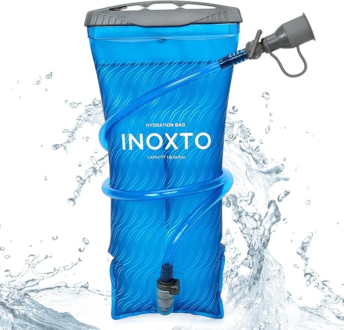 1.5L/2L/3L Hydration Bladder, INOXTO Water Bladder with Water Reservoir Hose Insulator & High Flow Bite Valve for Hiking Backpack, Leak Proof 1.5/2L/3L Water Reservoir for Camping Cycling Running