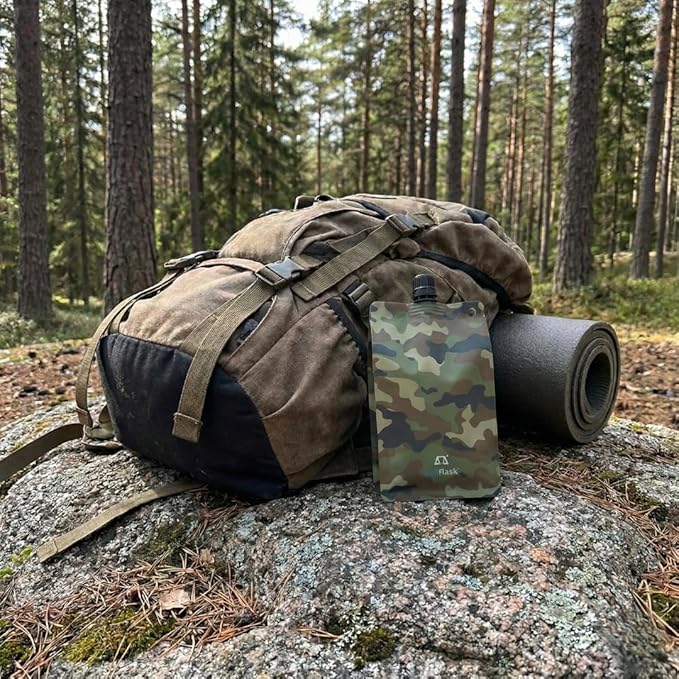 BellFlask - 15 oz. Flask, Patented, Flexible, Metal-Free, Reusuable, Plastic, BPA-Free with Carabiner Clip and Filling Funnel