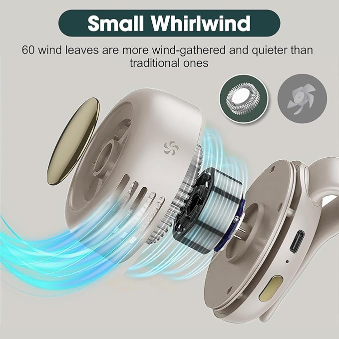 Portable Silent Mini Bladeless Fan Clip On,Small Clip Fan, Adjustable 3 Speeds Suspended, Waist Fans forclip onfan for shirt Suitable for Outdoor & Travel & Office (White)
