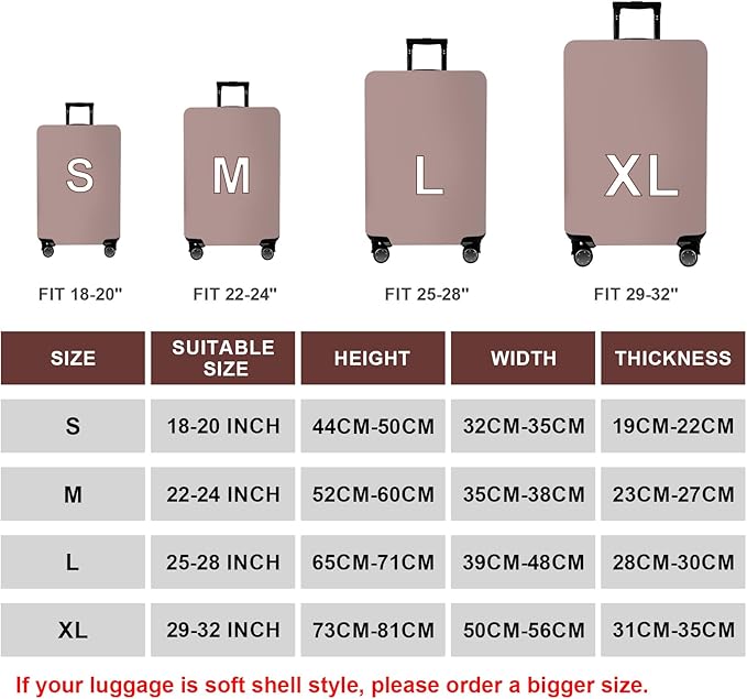 WUJIAONIAO Travel Luggage Cover Baggage Suitcase Cover Protector Skins 18-32 Inch (Khaki, S (for 18-20 inch luggage))