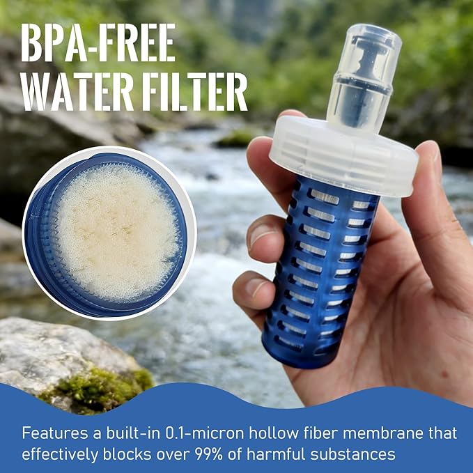 700ML Collapsible Water Bottle with Filter for Hiking, Camping & Travel - TPU Soft Flask, 0.1 Micrometer Hollow Fiber Membrane for Clearer, Better Tasting Outdoor Water(White)
