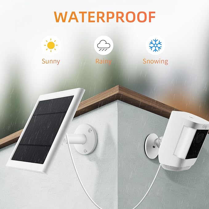 Solar Panel for Ring Camera, 4W Solar Charger Compatible with Rings Spotlight &Stick Up Outdoor Cam Battery, 10ft Long Cable with USB-C to Ring Barrel Plug Adapter