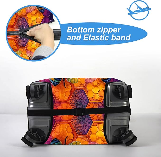 Luggage Cover Protector for 22-24 Inch Suitcases, TSA Approved Elastic Travel Suitcase Covers, Anti-Scratch Washable Luggage Sleeve for Carry On & Checked Bags, Illustration of Bees