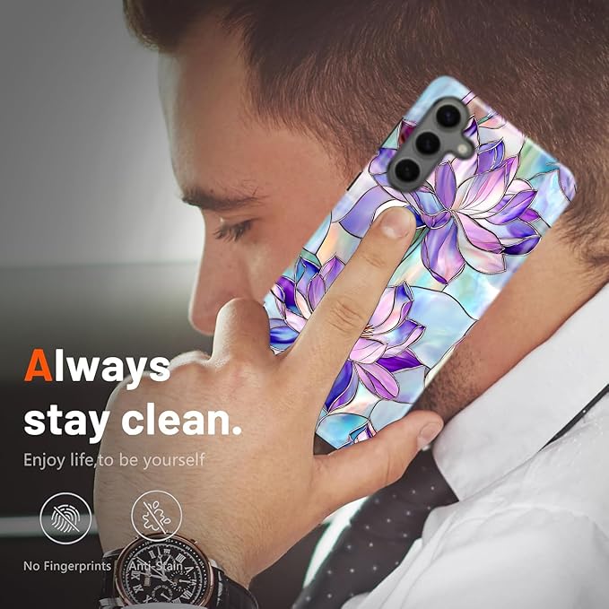 Compatible for Samsung Galaxy S25 FE 5G Case, Dual Layer Heavy Duty 2 in 1 Shockproof Protective Phone Case,Stained Glass Lotus Flowers