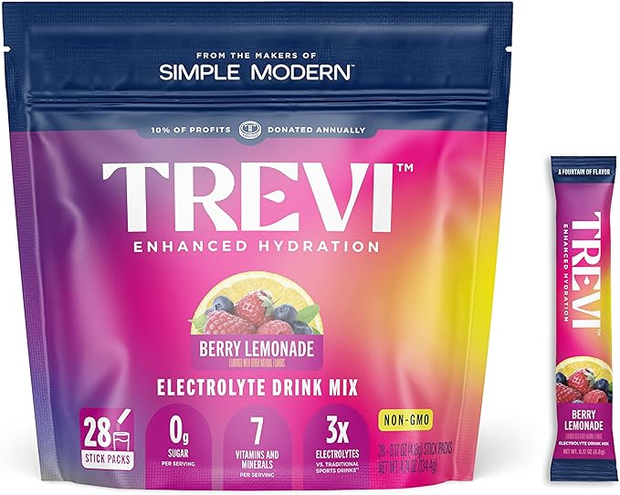 TREVI™ Everyday Sugar Free Electrolytes - Essential Drink Mix Hydration Powder Packets - 28 Count - Berry Lemonade