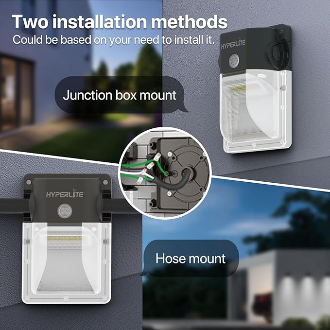 HYPERLITE LED Wall Pack 30W: 3600lm 5000K Daylight 120Vac LED Porch Lights with Dusk to Dawn Photocell - IP65 Waterproof Outdoor Security Flood Lighting for Patio Deck Yard UL Listed 4 Pack