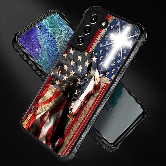 for Samsung Galaxy S22 Plus Case, Red American Flag Horse Cross Pattern Graphic Design Girl Boy Soft Silicone Hard Acrylic Shock Protection for Samsung Galaxy S22 Plus