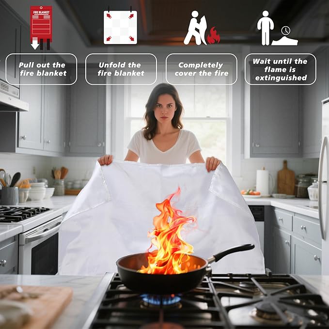 Ougist 2 Pack Emergency Fire Blanket for Home and Kitchen, 40"x40" Fire Blankets for Safety, Fiberglass Flame Suppression for Grill, RV & Camping, Peace of Mind for Your Family