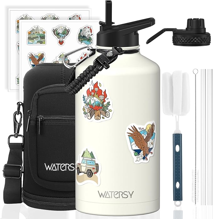 87oz Insulated Water Bottle (Cold for 48 Hrs),BPA Free&Leak Proof,1.5 Gallon Stainless Steel Water Flask,Water Jug with Straw Spout Lids for Gym,Hiking,Camping,White
