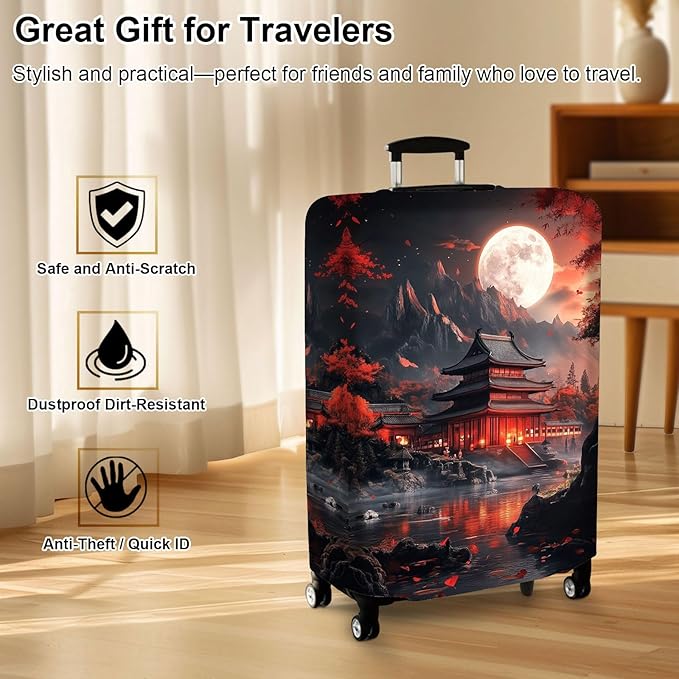 Luggage Cover Protector for 26-28 Inch Suitcases, TSA Approved Elastic Travel Suitcase Covers, Anti-Scratch Washable Luggage Sleeve for Carry On & Checked Bags, Ancient Buildings