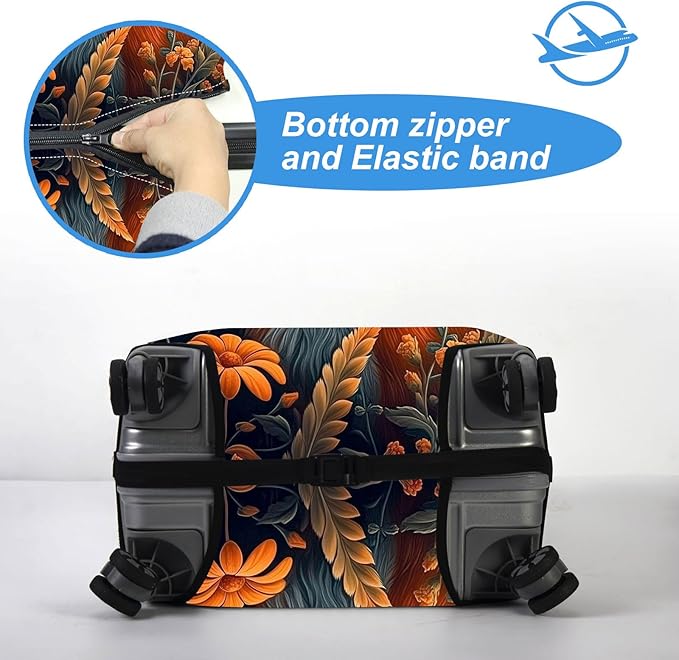 Luggage Cover Protector for 19-20 Inch Suitcases, TSA Approved Elastic Travel Suitcase Covers, Anti-Scratch Washable Luggage Sleeve for Carry On & Checked Bags, Fox Flowers