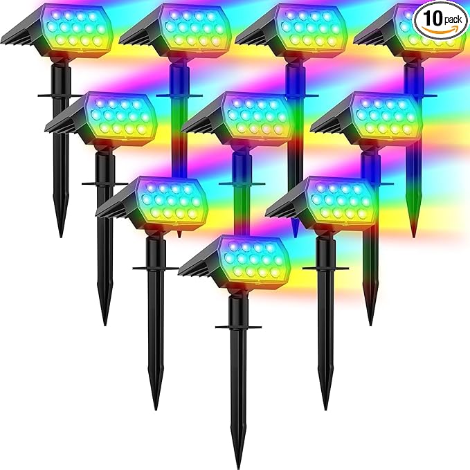WELALO Solar Color Changing Spot Lights Outdoor, Waterproof Solar Halloween Lights, 7 Modes Multicolor RGB Landscape Spotlight for Garden Yard Driveway Lawn Patio Pathway Christmas Decorations 10 Pack