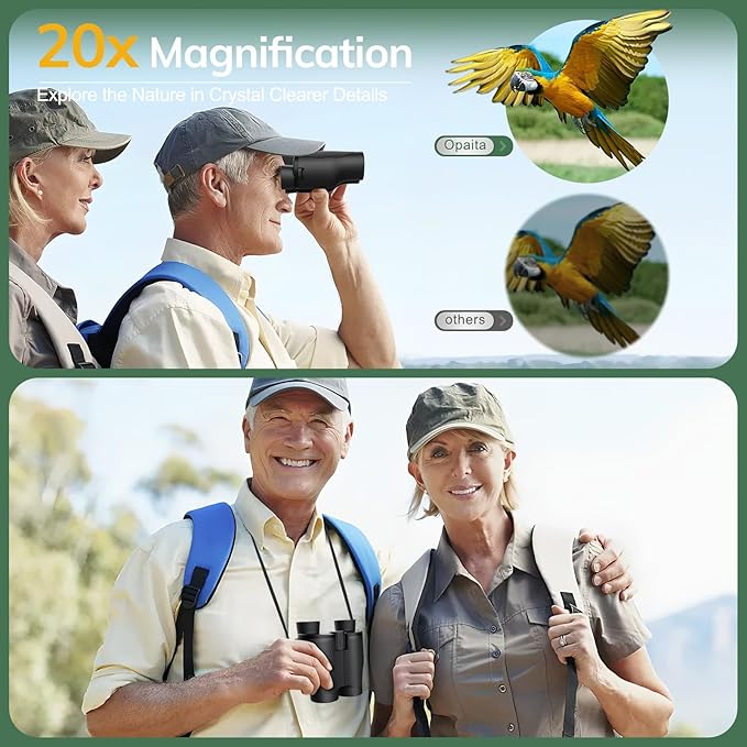Compact Binoculars for Adults High Powered - OPAITA 20x32 Small Binoculars for Adults Kids with Low Light Vision for Bird Watching Hunting Cruise Ship Travel Concert Hiking