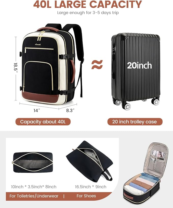 LOVEVOOK Carry On Travel Backpack For Women Flight Approved, 40L Large Personal Item Backpack Travel Bag for Airplanes, Business 17 Inch Laptop Backpack, Weekender Overnight Daypack, With 2 Cubes