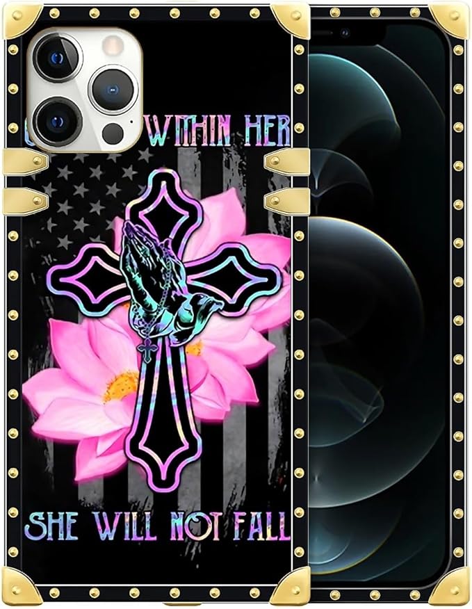 Compatible with iPhone 12 12 Pro Case, Praying Cross Hands Luxury Golden Decoration for Girl Women Soft TPU Shockproof Protective Hard PC Back for iPhone 12 12 Pro