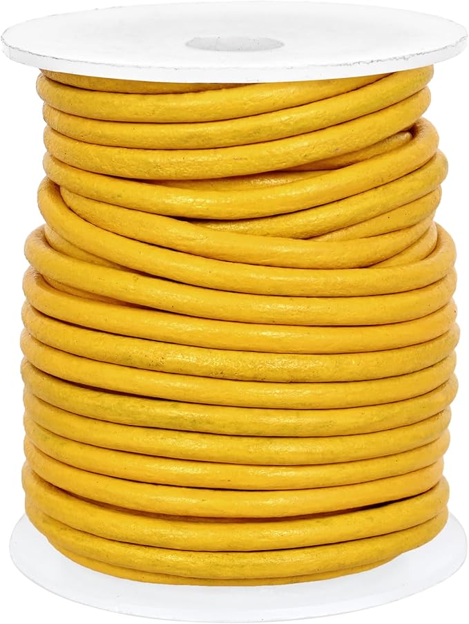 GENIQUE Real/Genuine Round Leather String Cord for Necklace, Bracelets, Jewellery, Braiding (3mm, Yellow)