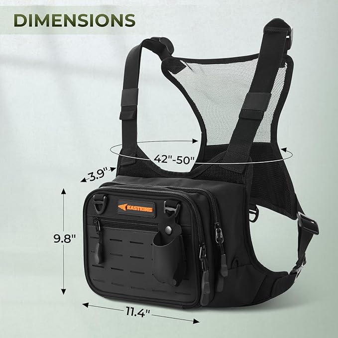 KastKing Bait Boss Water-Resistant Fishing Chest Pack With EVA Zip-Down Workstation, MOLLE Storage, Adjustable Chest Straps