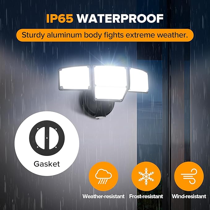 LUTEC 80W Dusk to Dawn Flood Lights Outdoor, 9000LM Super Bright LED Security Light with Photocell, IP65 Waterproof, 5000K Daylight, Hardwired 4 Heads Floodlight for Garage, Yard (Black)