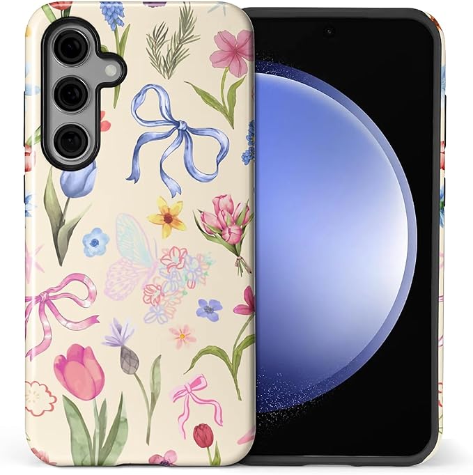 for Samsung Galaxy S23 FE Case,HL2 Aesthetic Flower Preppy Collage Hybrid 2 Layer Hard Shell Silicone Protective Pattern Design Case