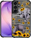 for Samsung Galaxy S26 Plus Case,Graphic Design for Girl Boy Soft Silicone Hard Acrylic Shock Protection Designed Cute Little Elephant Sunflower White Line Art Pattern
