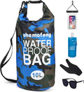 Waterproof Dry Bag 5L/10L/15L/20L/30L Roll Top Dry Storage Backpack with Phone Case, Collapsible Water Bottle, Sunglasses, Ear Band for Kayaking Boating Swimming Fishing Camping, Blue 15L