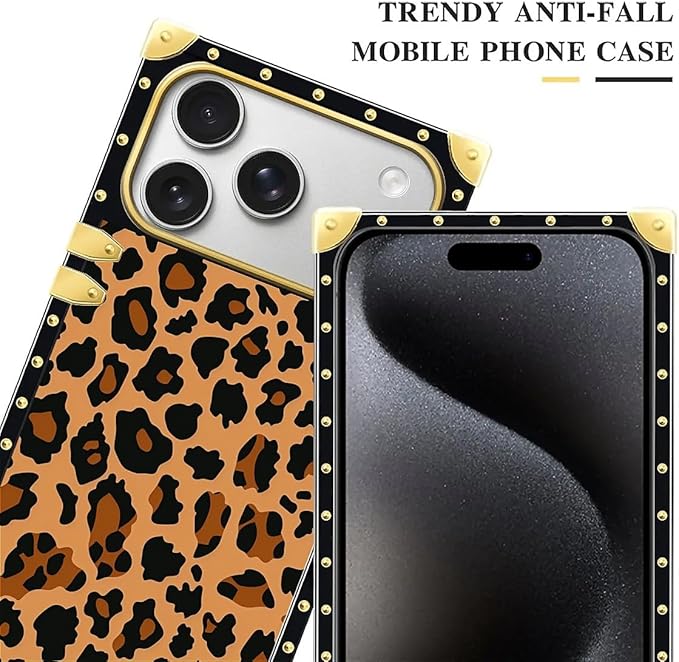 for iPhone 17 Pro Case Luxury Golden Decoration for Girl Women Soft TPU Shockproof Protective Hard PC Back for iPhone 17 Pro Crazy Pattern Brown Leopard Texture