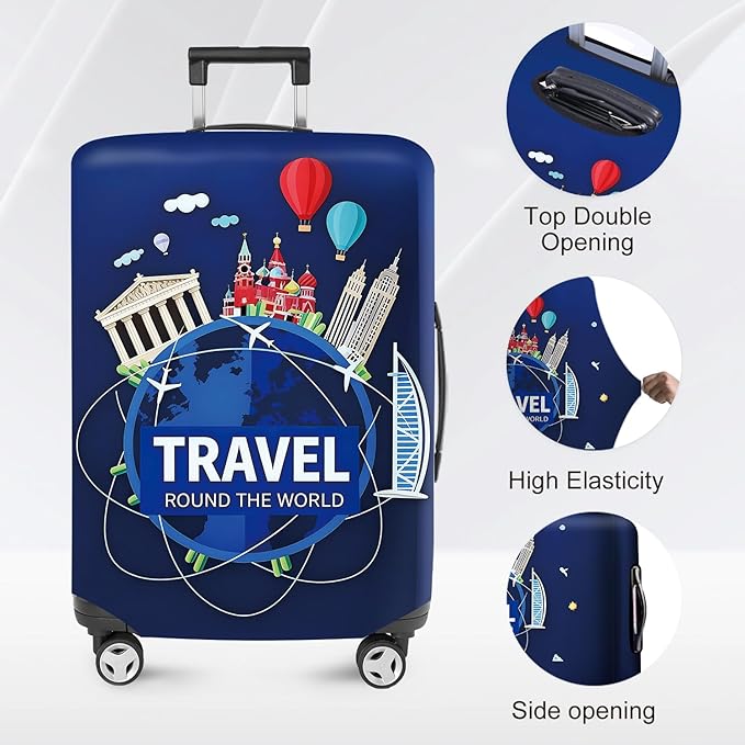 ANNA QUEEN Travel Globe Airplane Luggage Cover -Stretchable Airplane Suitcase Protector Sleeve,Universal Washable Fit for 20-26 Inch Checked Baggage,Water Resistant Durable Luggage Protector