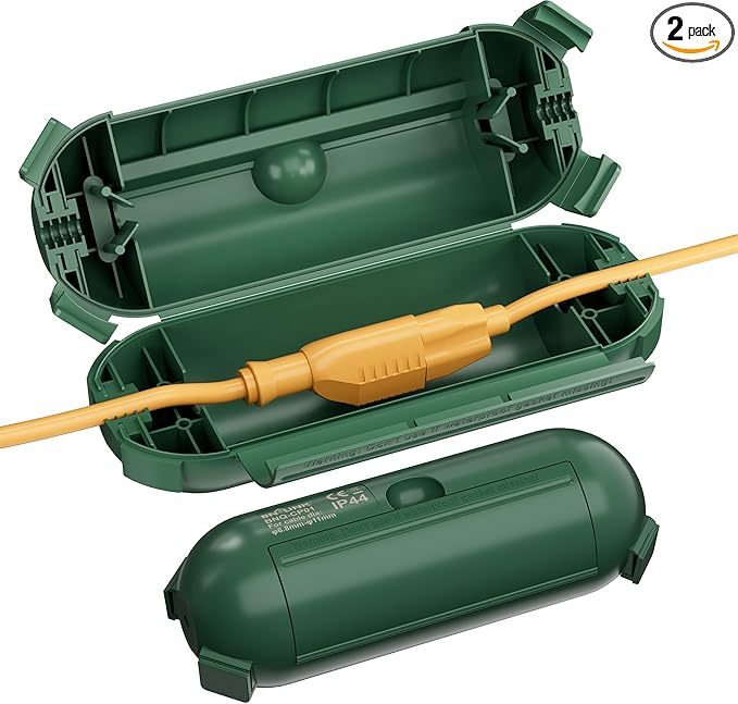 [2 Pack] Outdoor Extension Cord Safety Cover, BN-LINK Outdoor Plug Protector Waterproof, Electrical Connection Box for Holiday String Lights & Tools, Green