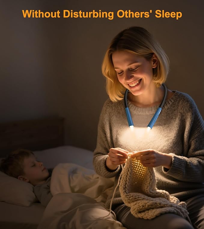 Gritin Book Light, Eye Caring 4-Color & 5-Brightness Neck Light Reading Light- Stepless Dimming,30-min Timer,80+ Hrs Runtime,Bendable Round Neck Design, Lightweight for Reading-Porcelain Blue