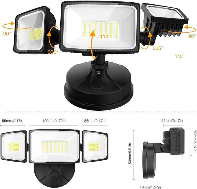 Onforu 3 Packs 75W Flood Lights Outdoor, 7000LM Brightness Security Lights,Switch Controlled, IP65 Waterproof, 6500K Exterior LED Flood Light with 3 Adjustable Heads for Yard Home