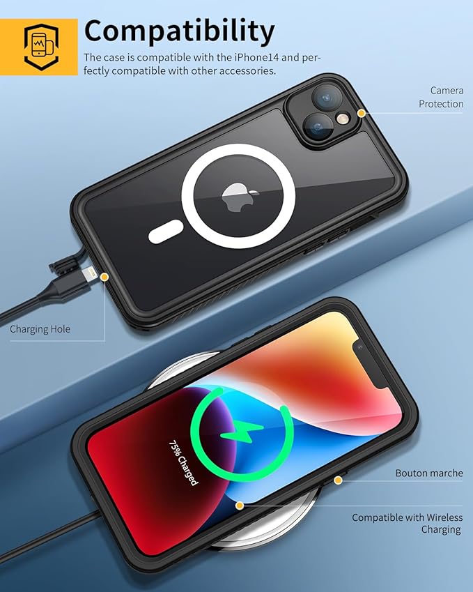 Lanhiem for iPhone 14 Magnetic Case, Waterproof Dustproof Shockproof Case with Built-in Screen Protector Compatible with Magsafe, Full Body Protective Cover for iPhone 14 6.1 inch -Black