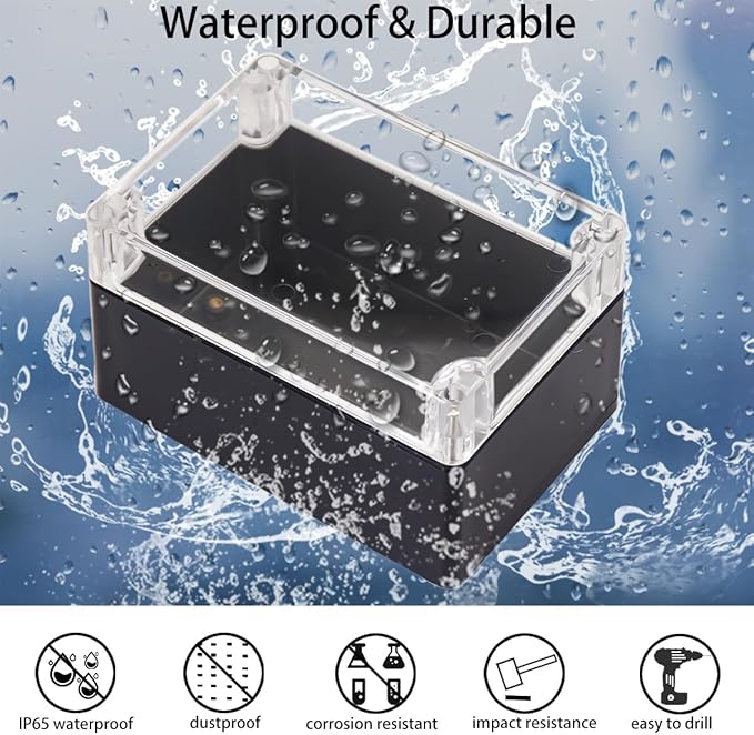 Project Box IP65 Waterproof Junction Box ABS Plastic Black Electrical Boxes DIY Electronic Project Case Power Enclosure Clear Cover 10.35“x7.17”x2.36“