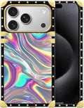 for iPhone 17 Pro Max Case Luxury Golden Decoration for Girl Women Soft TPU Shockproof Protective Hard PC Back for iPhone 17 Pro Max Crazy Pattern Holographic Abstract Iridescent Textures