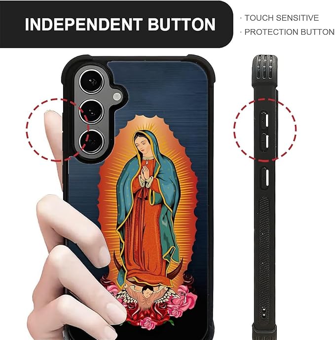 for Samsung Galaxy S24 S25 Plus Case, Red Virgen Guadalupe Pattern Graphic Design Girl Boy Soft Silicone Hard Acrylic Shock Protection for Samsung Galaxy S24 S25 Plus