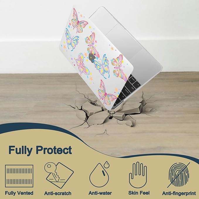 Hard Shell for MacBook 12 inch Case Retina 2015 2016 2017 Release (Model A1534),Plastic Protective Laptop Cover & Keyboard Cover Skin for Apple MacBook Air 12",Colorful Butterfly