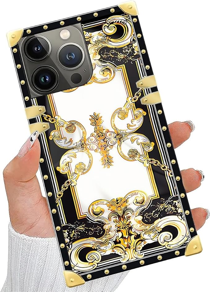 Compatible with iPhone 15 Pro Case, Gold Grain Flowers Luxury Golden Decoration for Girl Women Soft TPU Shockproof Protective Hard PC Back for iPhone 15 Pro