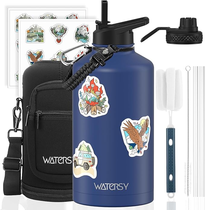 87oz Insulated Water Bottle (Cold for 48 Hrs),BPA Free&Leak Proof,1.5 Gallon Stainless Steel Water Flask,Water Jug with Straw Spout Lids for Gym,Hiking,Camping,Deep Blue