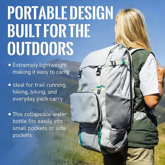 700ML Collapsible Water Bottle with Filter for Hiking, Camping & Travel - TPU Soft Flask, 0.1 Micrometer Hollow Fiber Membrane for Clearer, Better Tasting Outdoor Water(White)