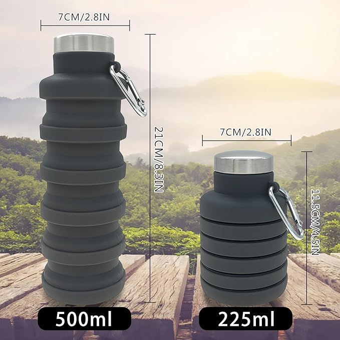 YCT Collapsible Water Bottle 17oz（500ml），Travel Portable Sport Water Bottle，Reusable Silicone Foldable Water Bottles for Gym Camping Hiking (Purple+Pink)