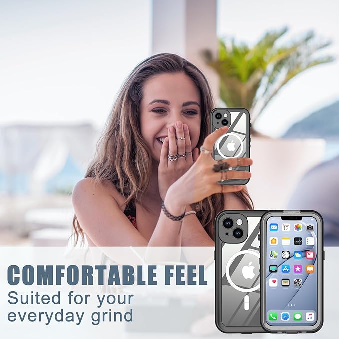 for iPhone 14 Plus Case Waterproof, [Shockproof] [Dustproof] [IP68 Waterproof] Full-Body Hard Case Built-in [Lens Screen Protection] for Diving Case (Black, for iPhone 14 Plus 6.7in)