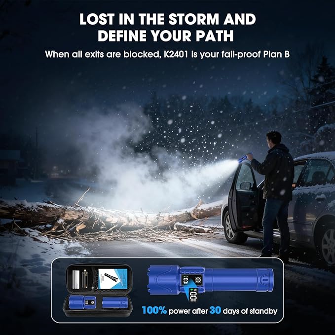 Rechargeable Tactical Flashlights 2000 High Lumens - 5000mAh Super Bright LED Powerful Flash Light, Waterproof Handheld USB C Flashlight for Home,Car,Camping,Emergencies,5 Modes,Zoomable (2, Blue)