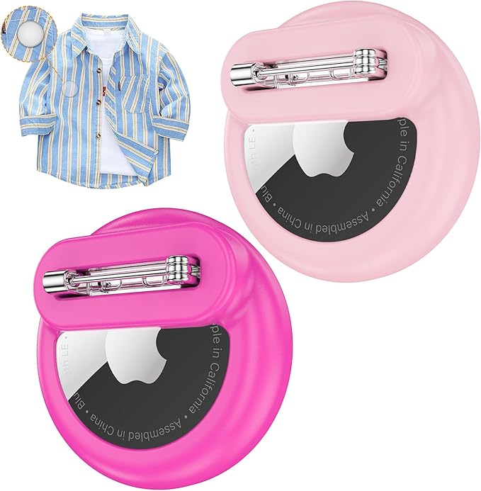 Tracker Holder for AirTag Gen 2/Gen 1 with Pin, Safe Hidden Lightweight GPS Tracker for Kids Compatible with Apple AirTag 2/1 for Child, Elderly, Pets Collar, Shoes (Pink+Hot Pink, 2 Pack)