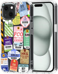 MOSNOVO Case for iPhone 15 Plus/iPhone 14 Plus, [Buffertech 6.6ft Military-Grade Drop Protection] [Anti Peel Off Tech] Clear TPU Bumper Phone Case Cover Design - Air Ticket Labels