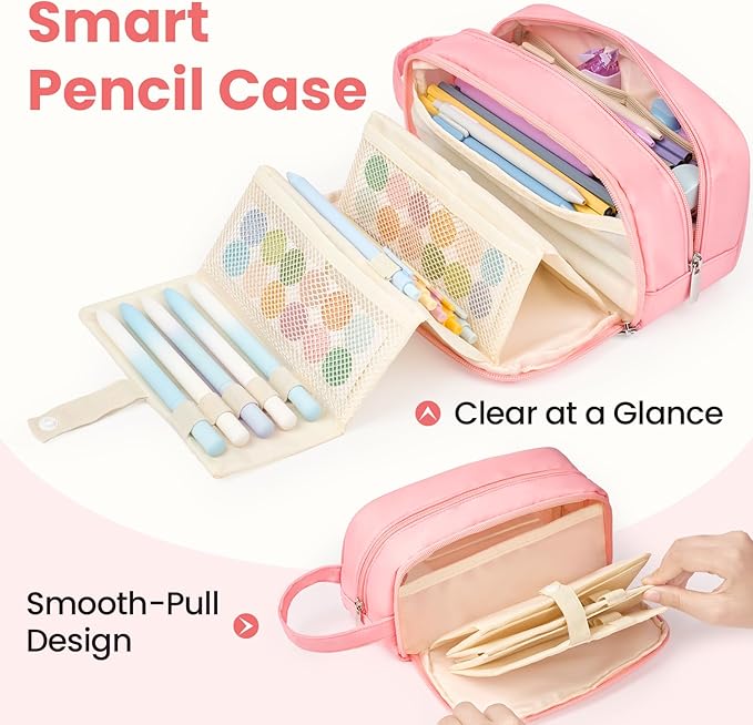 Sooez Pencil Case, Large Pencil Pouch Pencil Bag with Pull-Out Organizer for Quick Access, Cute Pencil Case with Sturdy Zipper, Aesthetic School Supplies for Girls Boy Women, Black