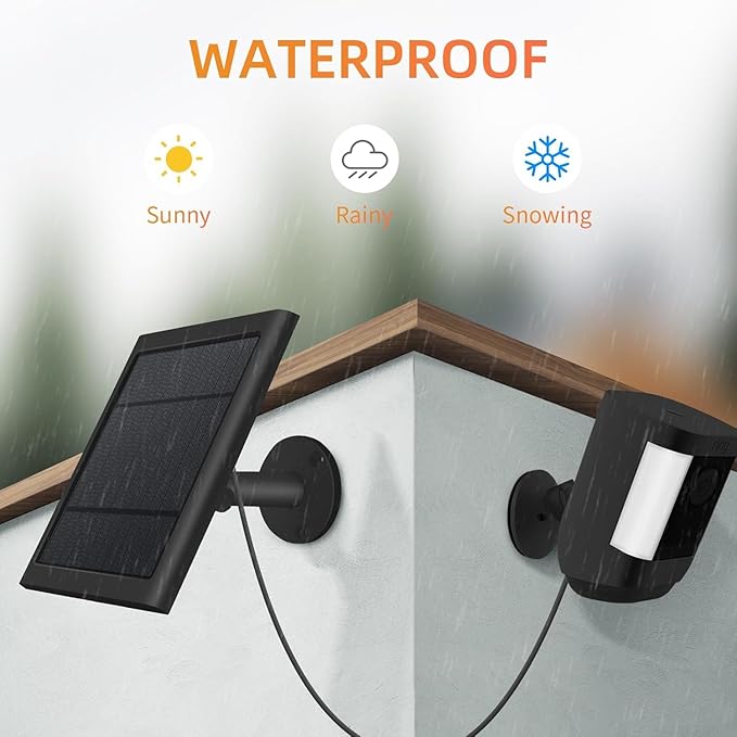Paodekua 1 Pack 4W Solar Charger for Ring Spotlight & Stick Up Outdoor Cam, Black, High Efficiency, 10FT/3M Long Cable with USB-C to Ring Barrel Plug