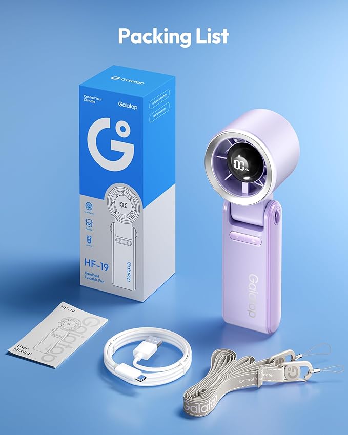 Gaiatop Portable Handheld Turbo Fan, 15 Hrs Cooling, 180° Foldable 4-in-1 Hand Held Fans, 6-Speed (1-100) Personal Mini Handheld Fans, Small Portable Fan for Travel Working Outdoor, Women Gifts Purple