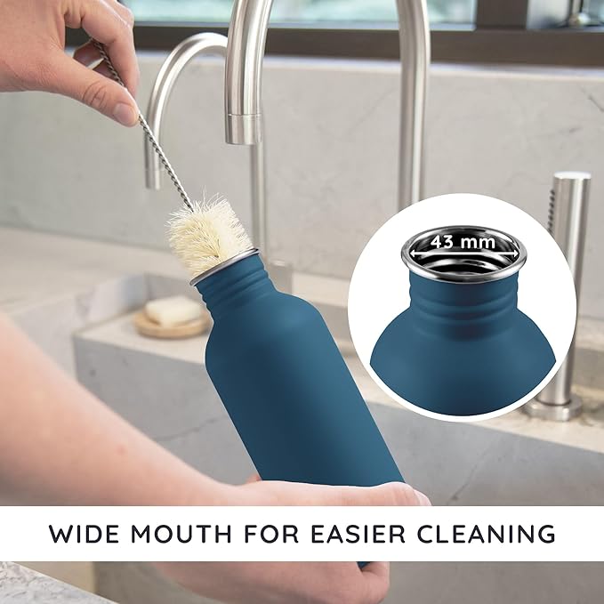 Bambaw Non-Insulated Stainless Steel Water Bottle 32oz (1 Liter) - Single Wall, Dishwasher Safe, With Handle, Reusable, Large - Aegean Blue