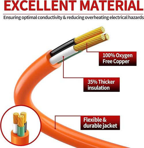15 FT 12 Gauge Extension Cord Outdoor, Heavy Duty Weatherproof & Flame Retardant Orange 3 Prong Power Cord with Light, Outside for Lawn & Garden, 15 Amps 1875 Watts 125 VAC 12AWG SJTW, ETL Listed